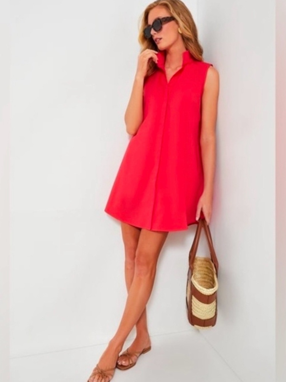 Tuckernuck Pink Sleeveless Shift Dress Mock Neck Button Front M NWOT